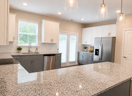 kitchen with natural stone countertops