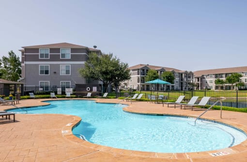 our apartments offer a swimming pool in front of our building at Orion Prosper, Prosper, TX, 75078