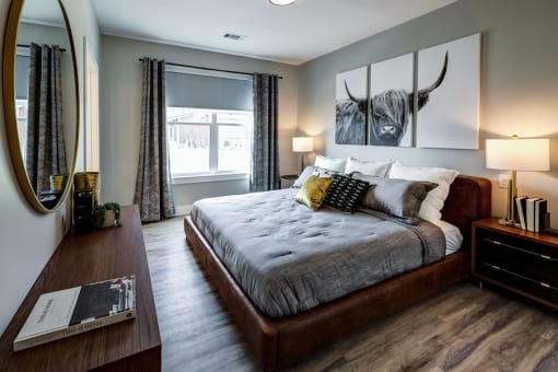 Bedroom at Icon Apartment Homes at Ferguson Farm, Bozeman, Montana
