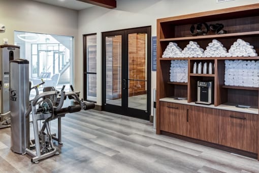 Kitchen with cabinets at Icon Apartment Homes at Ferguson Farm, Bozeman