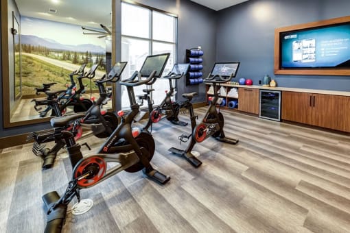 Equipment in gym at Icon Apartment Homes at Ferguson Farm, Bozeman, MT, 59718