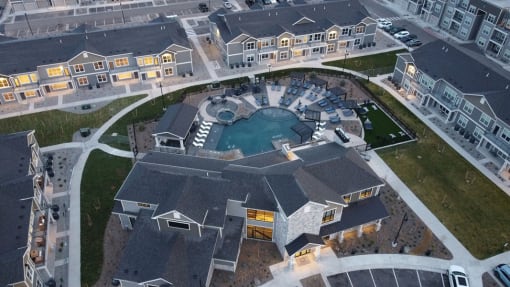 Aerial view at Icon Apartment Homes at Ferguson Farm, Bozeman, Montana