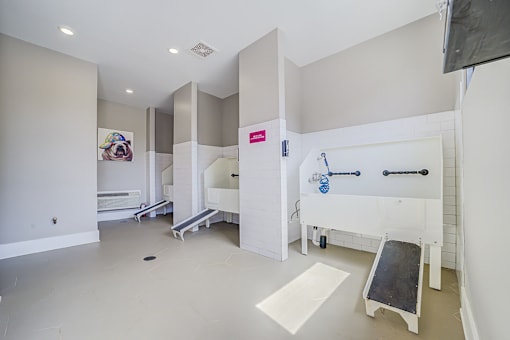 A room with a white sink and a white cabinet.