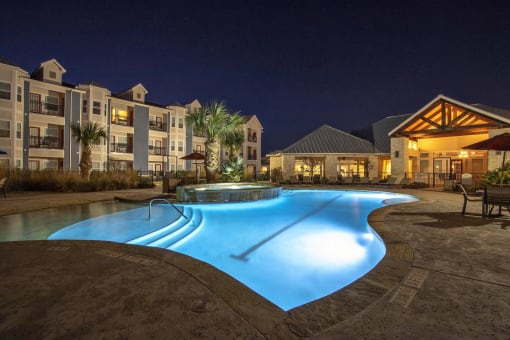 Pool in Night at Residence at Midland, Midland, TX, 79706