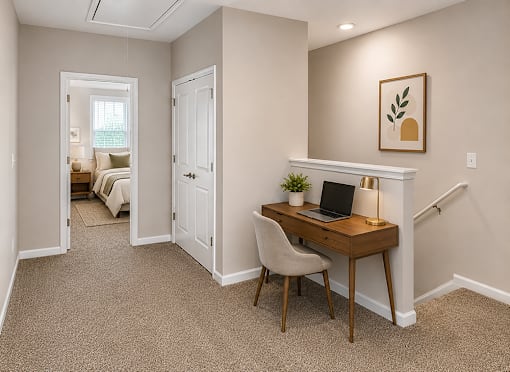 loft area with desk and chair