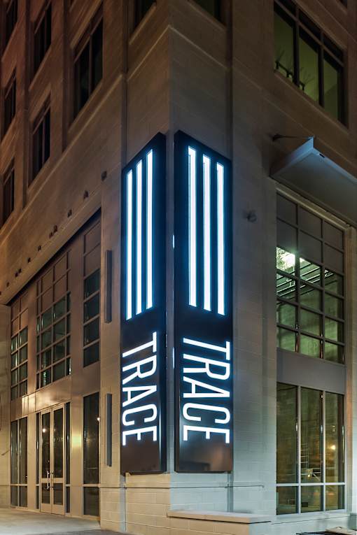 A building with the word Trace on it is shown.