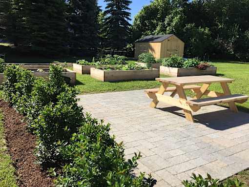 Hayes tenant gardens with patio and picnic table