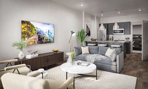 a living room with a couch and a coffee table