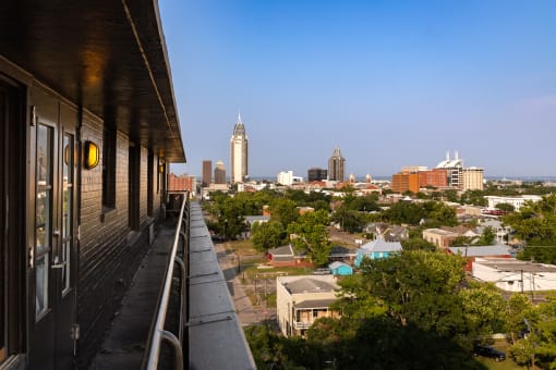 a view of the city from the balcony