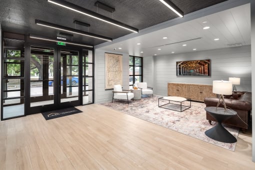 a view of the lobby at the bradley braddock road station apartments