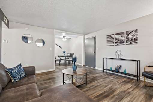 a living room with a couch and a table
