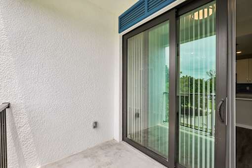 A glass door with a handle and a window on the other side.