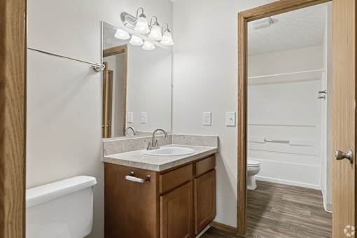 Bathroom of an available home for rent in Blacklick, Ohio.