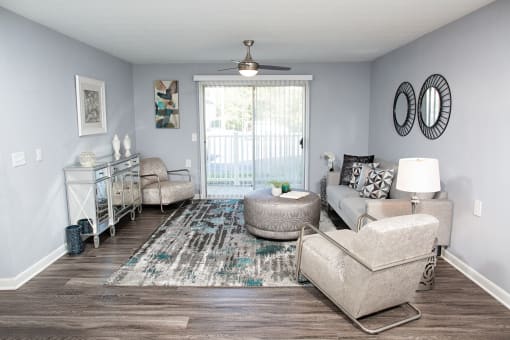 Living room with private patio.