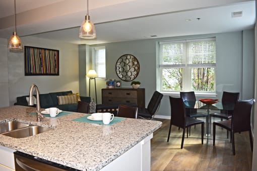 kitchen with dining table and four chairs at Residences at Forest Park, Saint Louis, Missouri