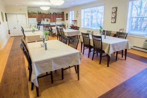 Kitchen and Dining Areas at Lakewood Towers Senior Apartments in Lake Villa, IL