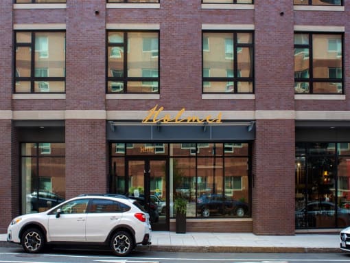 Studios in Beverly, MA- Street Access with Building Exterior and Large Windows