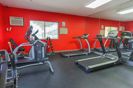 fully-equipped fitness center with cardio and strength equipment