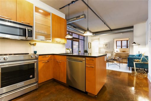 2 bedroom kitchen and living room at The Hudson Apartments, Washington, DC, 20005