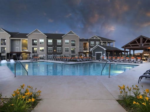 Twilight Pool at Watermark at Harvest Junction, Longmont, CO