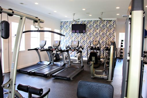 Madison, AL Apartments for Rent - Arch Street Fitness Center with exercise bike, treadmills, and more