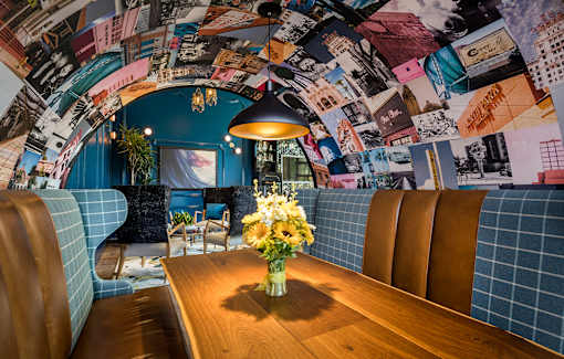 Indoor lounge area at Vida North Park, San Diego, California