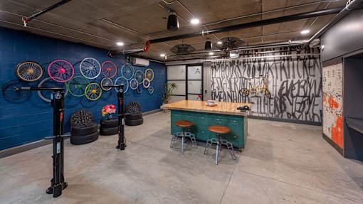 Bike and lounge storage at Vida North Park, San Diego, California
