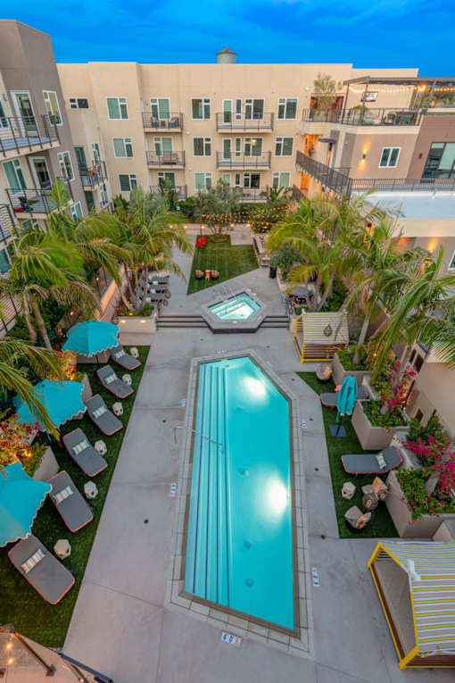 Overview of pool and hot tub at Vida North Park, California, 92104