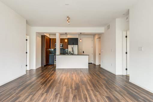 Kitchen and living room at Vida North Park, San Diego, California