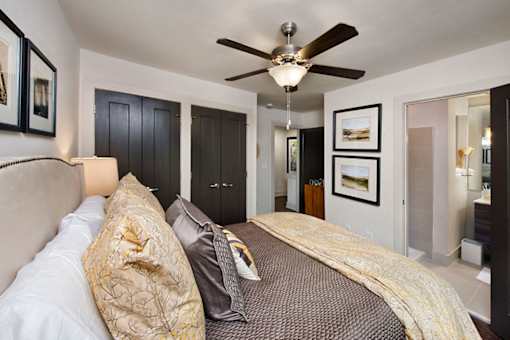 a bedroom with a bed