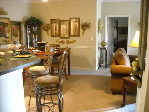 kitchen and living room area in open layout home