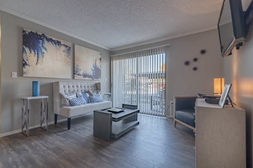 living room with view at Monterra Ridge Apartments, Canyon Country