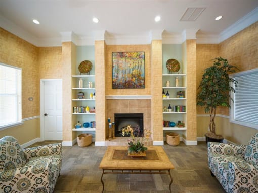 Clubhouse Lounge With Fireplace at Camri Green Apartments, Jacksonville