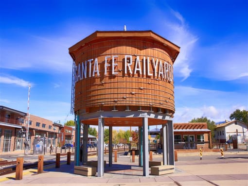 a water tower in the middle of a town  at Altitude at Vizcaya, Santa Fe, NM, 87505