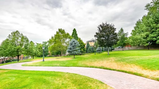 Outdoor view of Gordon Place Homes with walking path