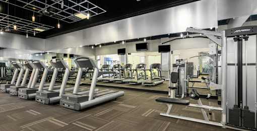 Luxury apartments with huge fitness center with multiple varieties of workout equipment, free weights, yoga and spin rooms at The Lanesborough Apartments in Houston.