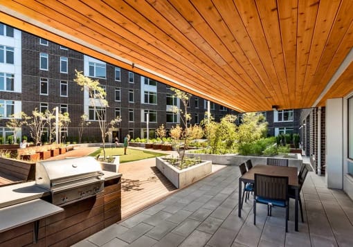 Courtyard with barbecues, table and chairs