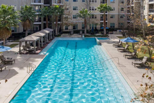 Stunning Resort Pool with Cabanas and BBQ Area at District at Medical Center, San Antonio, TX, 78229