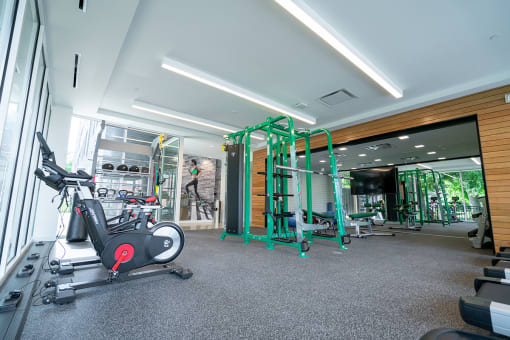 This is an alternate view of the fitness center  at Grand Flats, St. Louis, Missouri