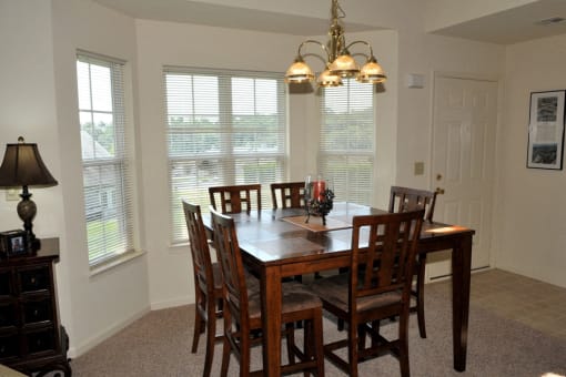 large bow window in dining room