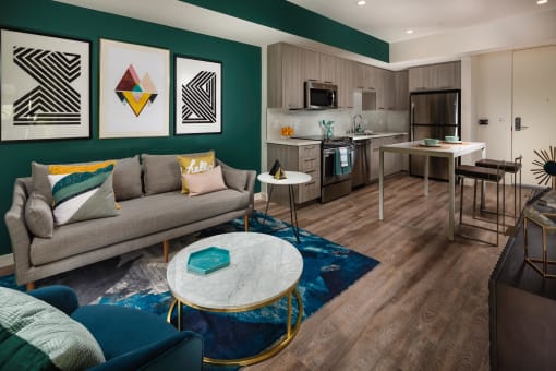 Living And Kitchen at Topaz Apartments, Los Angeles, CA