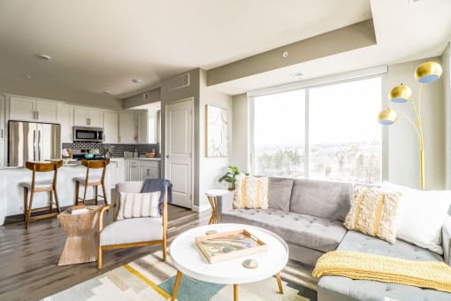 Living Area With Kitchen at Vue at Bluestone, Duluth, MN