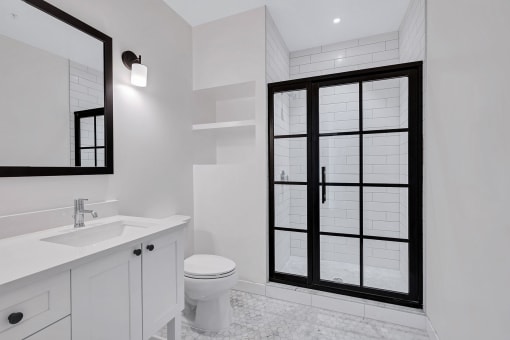 Bathroom vanity and toilet at The Glover House, Washington, Washington
