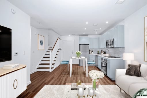 Living and kitchen at The Glover House, Washington