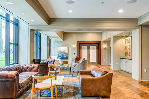 Resident lounge with couch at The Glover House, Washington