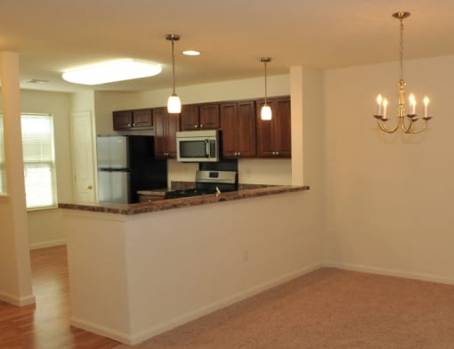 breakfast bar area into dining room