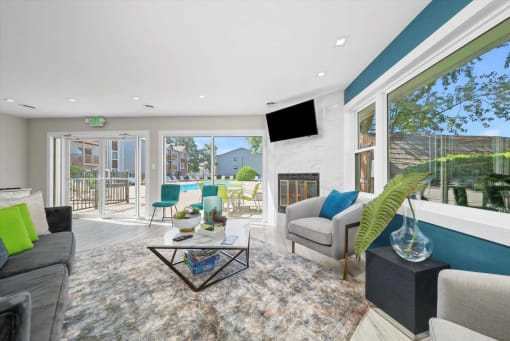 Living Area With Fireplace at Whitcomb Terrace Apartments, Merrillville, 46410