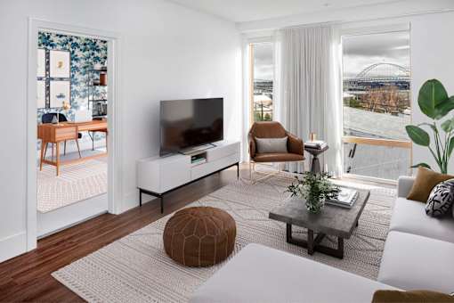 Living Room with TV at The Fitz Apartments, Portland, OR