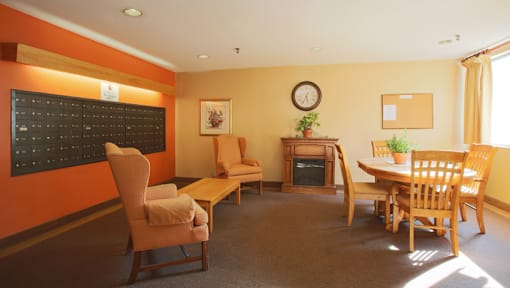 Lobby at Saint Mary's Plaza senior apartments in Lynn, MA