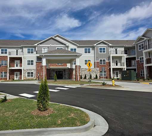 Exterior of a large apartment building.
